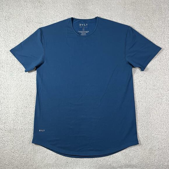 Bylt Shirt Mens XL Blue Drop Cut Lux Short Sleeve Performance Stretch Gym Crew - Picture 5 of 13